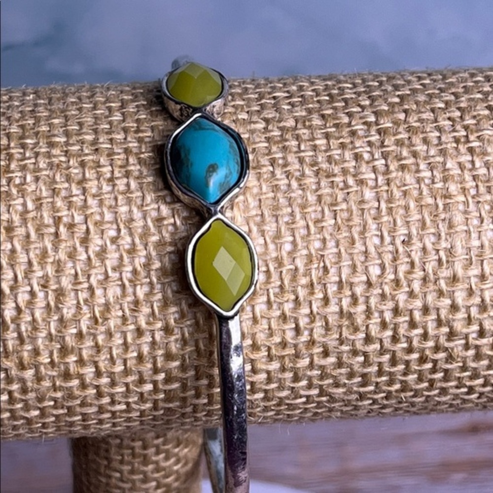 Lucky Brand Silver tone Faux turquoise green stone bangle